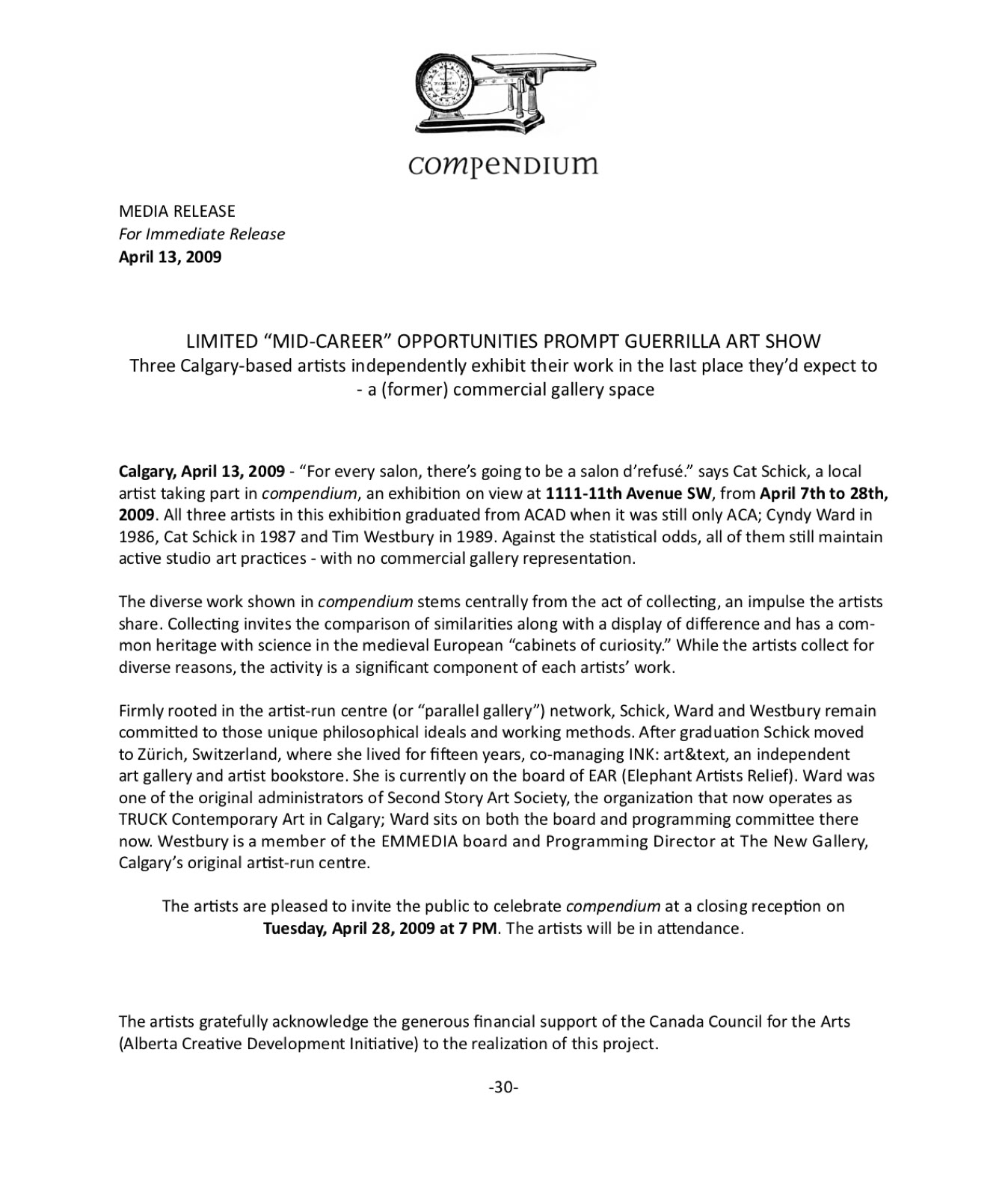 Compendium 3 person pop-up exhibition media release